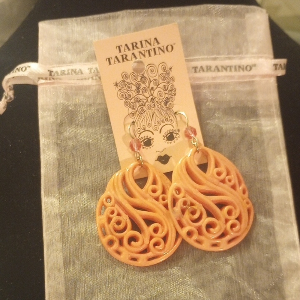 Tarina Tarantino Orange Filigree Statement Earrings